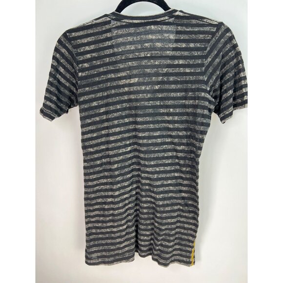 Affliction American Custom Live Fast Skull Stripe Shirt L Black/Grey - Picture 4 of 4